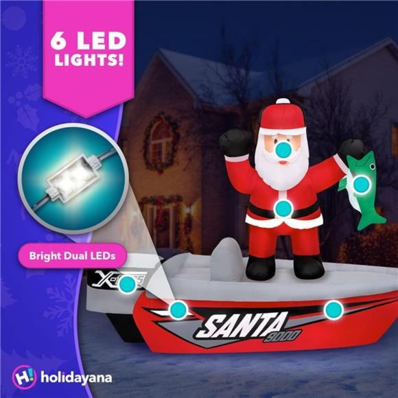 6 ft Santa Fishing Boat - Inflatable Outdoor Christmas Decorations - Picture 3 of 7